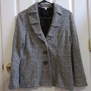 ladies size M Susan Bristal black white print blazer jacket optional tie waist